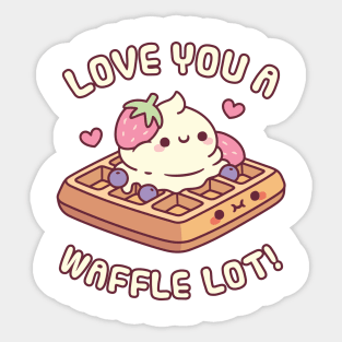 Cute Waffle And Ice Cream Love You A Waffle Lot Pun Sticker